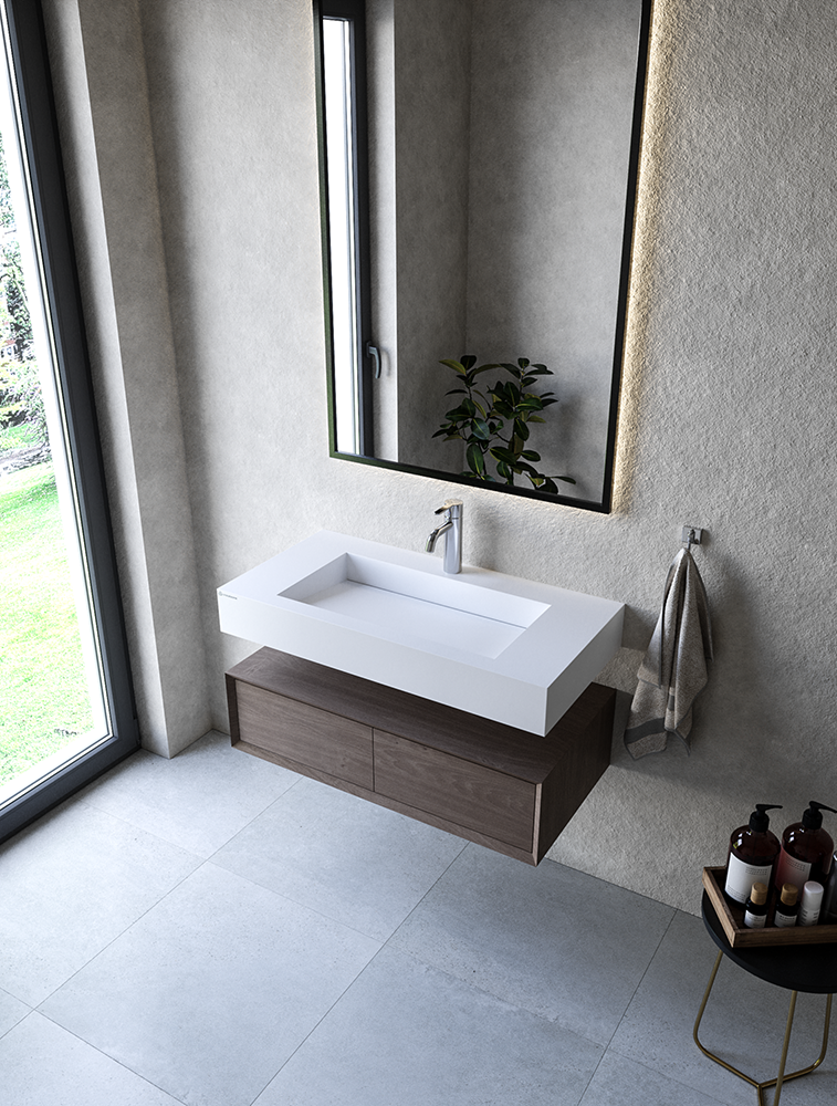 Cristalstone Linea Ideal umywalka 90x45 cm z odpływem liniowym biały satynowy mat U900-MCOLC