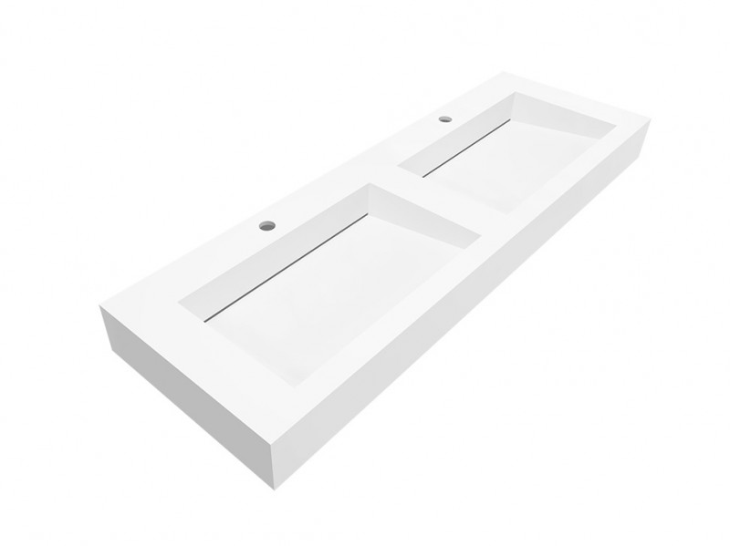 Cristalstone Linea Ideal umywalka podwójna 140x45 cm z odpływem liniowym biały satynowy mat U1400-2XMOLC