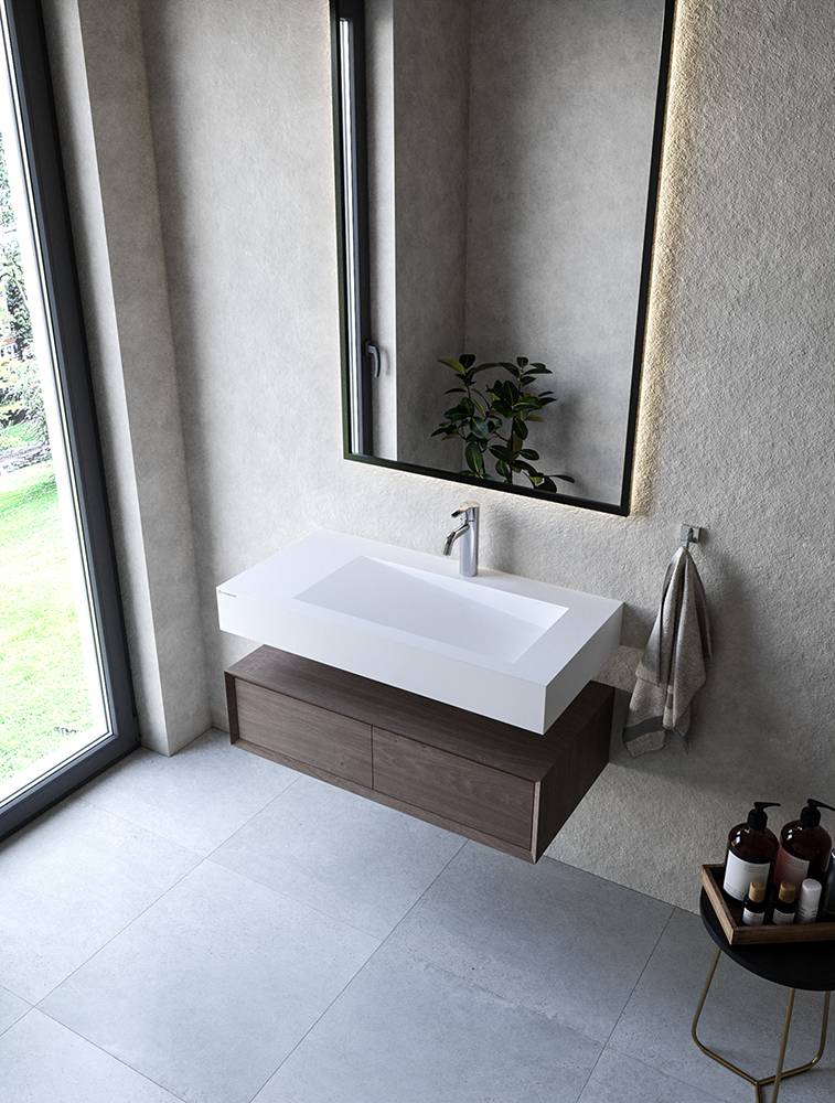 Cristalstone Linea Ideal umywalka prawa 90x45 cm z odpływem liniowym biały satynowy mat U900-MBPOLB