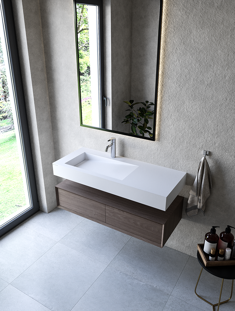 Cristalstone Linea Ideal umywalka z blatem lewa 110x45 cm z odpływem liniowym biały satynowy mat U1100-MBLOLB