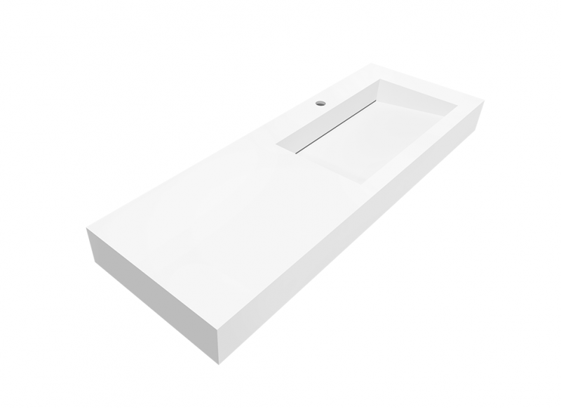 Cristalstone Linea Ideal umywalka z blatem prawa 130x45 cm z odpływem liniowym biały satynowy mat U1300-MBPOLC