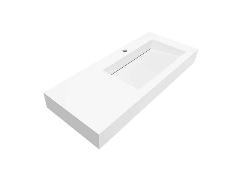 Cristalstone Linea Ideal umywalka z blatem prawa 110x45 cm z odpływem liniowym biały satynowy mat U1100-MBPOLC