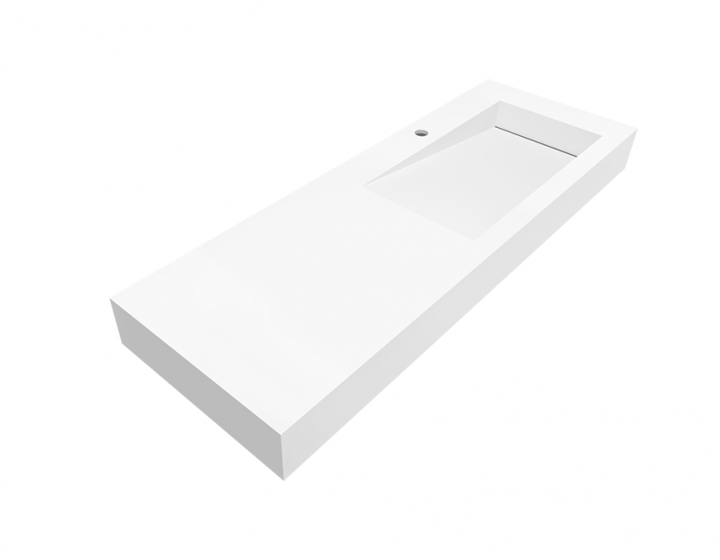 Cristalstone Linea Ideal umywalka z blatem prawa 130x45 cm z odpływem liniowym biały satynowy mat U1300-MBPOLB