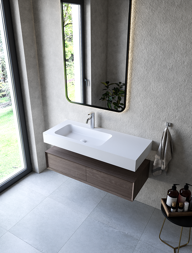 Cristalstone Linea Simpla umywalka 110x45 cm lewa biały satynowy mat U1100-MBLOT