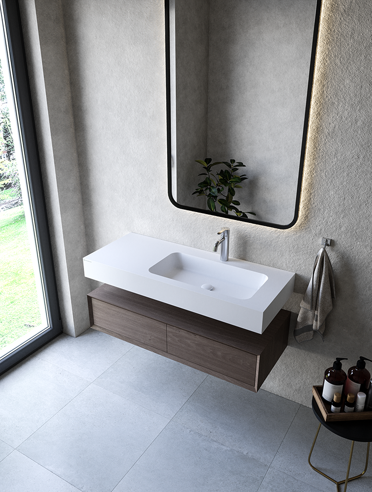 Cristalstone Linea Simpla umywalka 110x45 cm prawa biały satynowy mat U1100-MBPOT