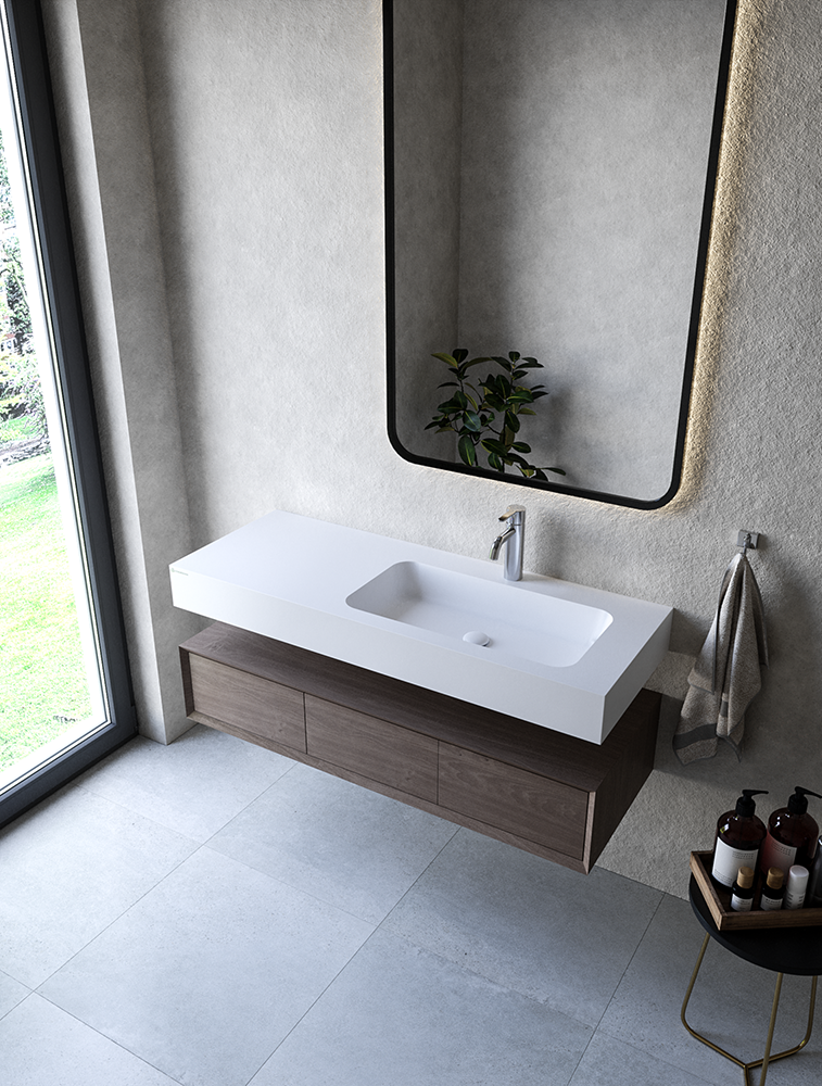 Cristalstone Linea Simpla umywalka 120x45 cm prawa biały satynowy mat U1200-MBPOT