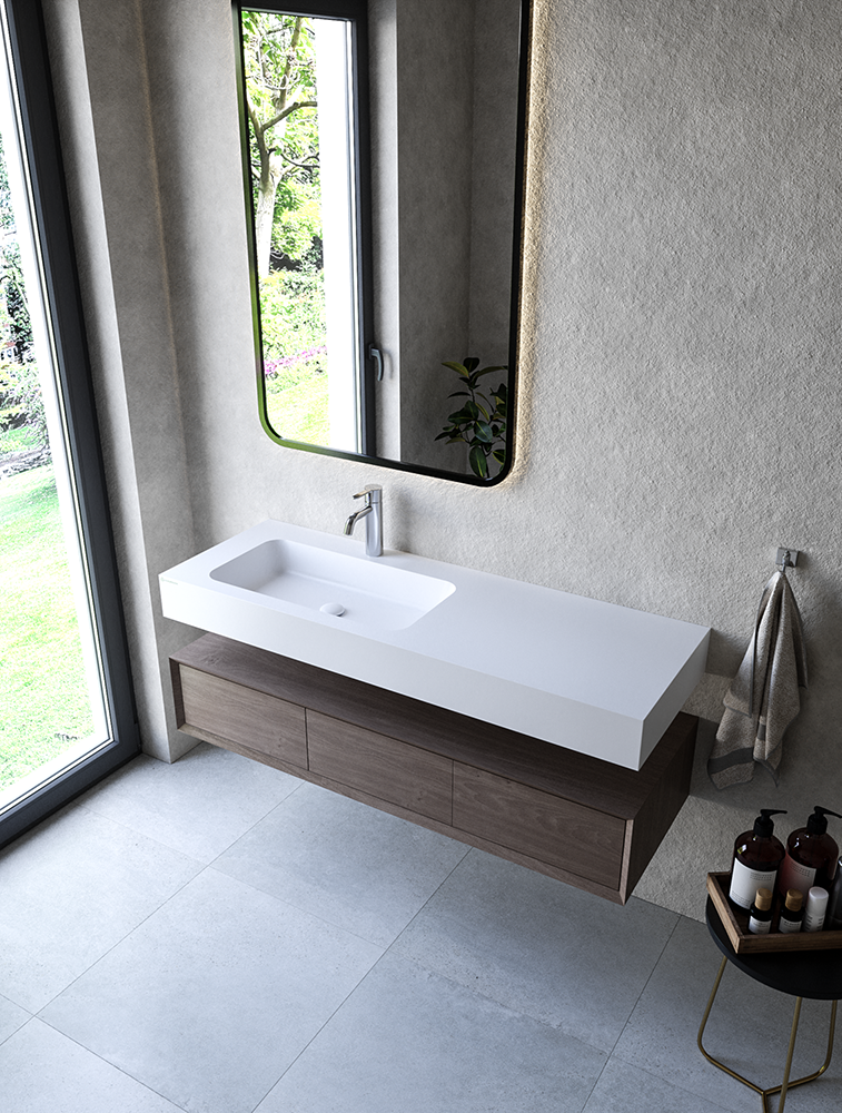 Cristalstone Linea Simpla umywalka 130x45 cm lewa biały satynowy mat U1300-MBLOT