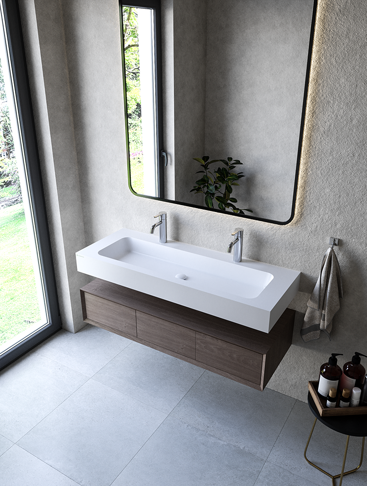 Cristalstone Linea Simpla umywalka podwójna 120x45 cm biały satynowy mat U1200-MOT