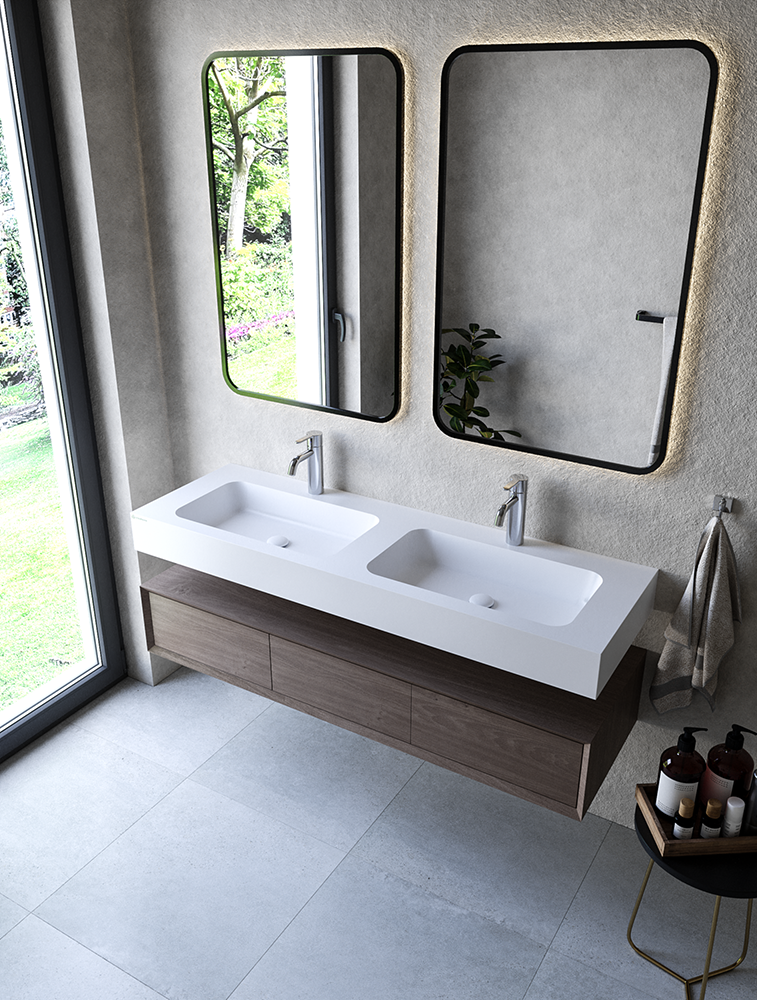 Cristalstone Linea Simpla umywalka podwójna 140x45 cm biały satynowy mat U1400-2XMOT