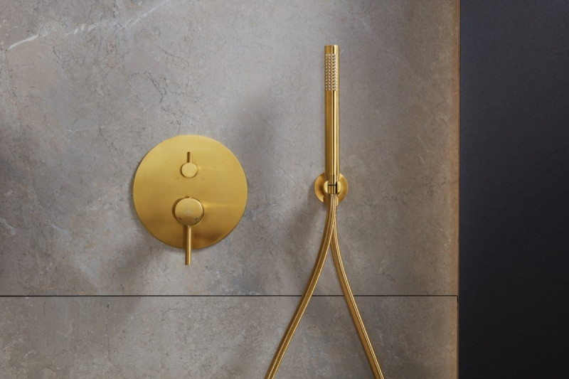 KFA Moza Brushed Gold zestaw prysznicowy podtynkowy 3-drożny z deszczownicą złoty szczotkowany 5039-501-31