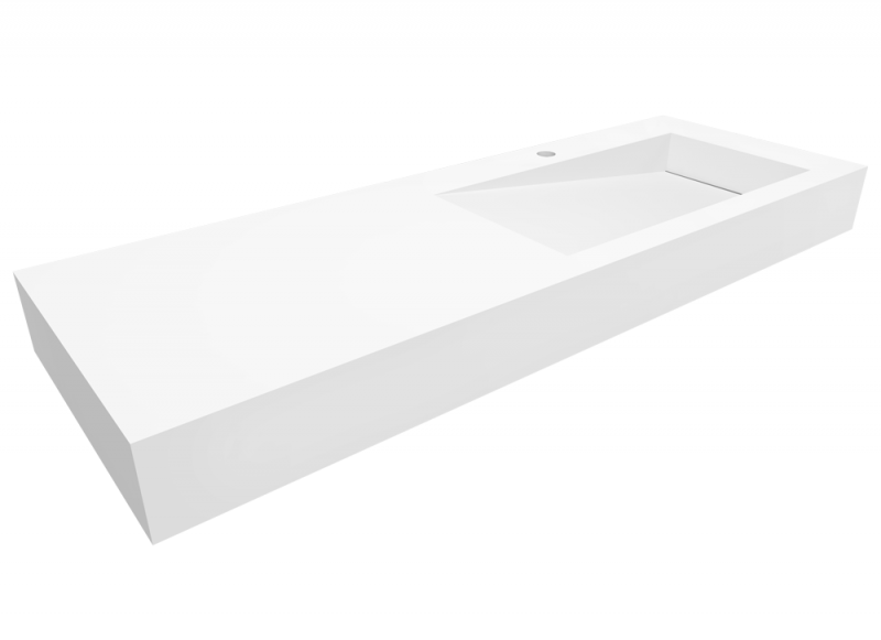 Cristalstone Linea Ideal umywalka z blatem prawa 130x45 cm z odpływem liniowym biały satynowy mat U1300-MBPOLB