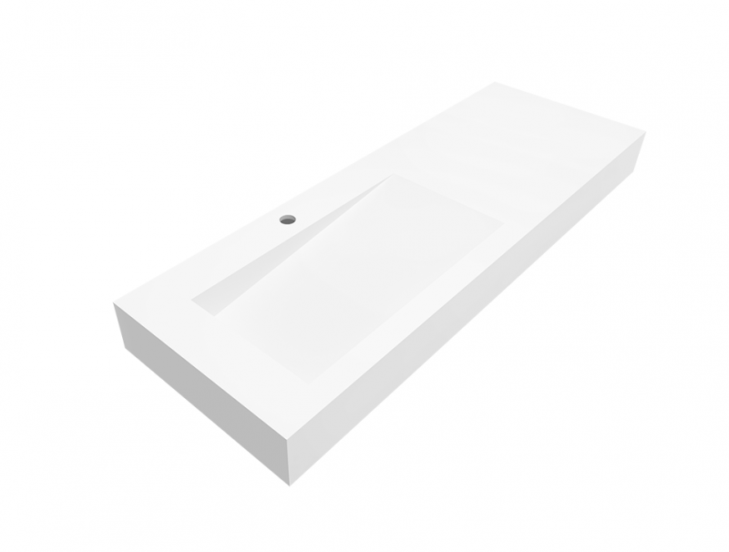 Cristalstone Linea Ideal umywalka z blatem lewa 130x45 cm z odpływem liniowym biały satynowy mat U1300-MBLOLB