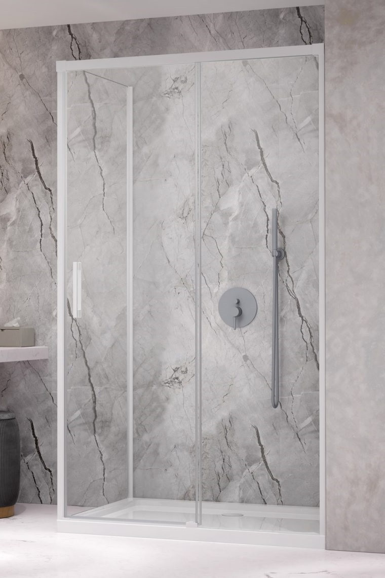 Radaway Idea White KDJ kabina prostokątna 150x80 drzwi przesuwne prawe 150 i ścianka 80 biały przeźroczyste Easy Clean 387045-04-01R + 387051-04-01L