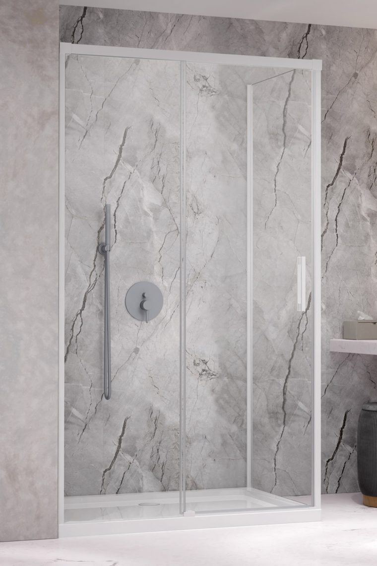 Radaway Idea White KDJ kabina prostokątna 160x75 drzwi przesuwne lewe 160 i ścianka 75 biały przeźroczyste Easy Clean 387046-04-01L + 387049-04-01R