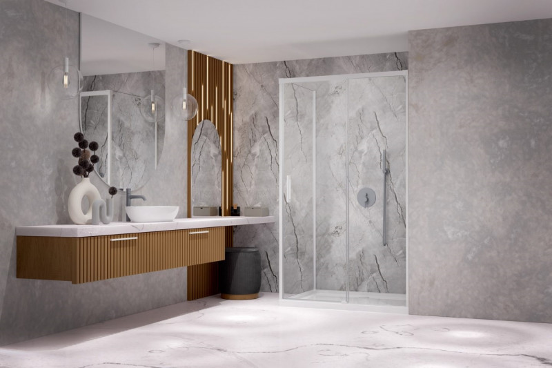 Radaway Idea White KDJ kabina kwadratowa 110x110 drzwi przesuwne prawe 110 i ścianka 110 biały przeźroczyste Easy Clean 387041-04-01R + 387053-04-01L