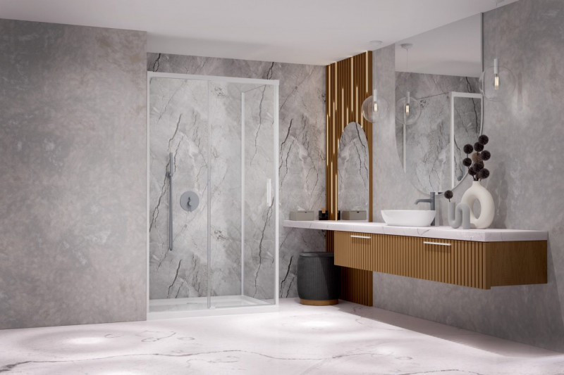 Radaway Idea White KDJ kabina prostokątna 120x90 drzwi przesuwne lewe 120 i ścianka 90 biały przeźroczyste Easy Clean 387042-04-01L + 387050-04-01R