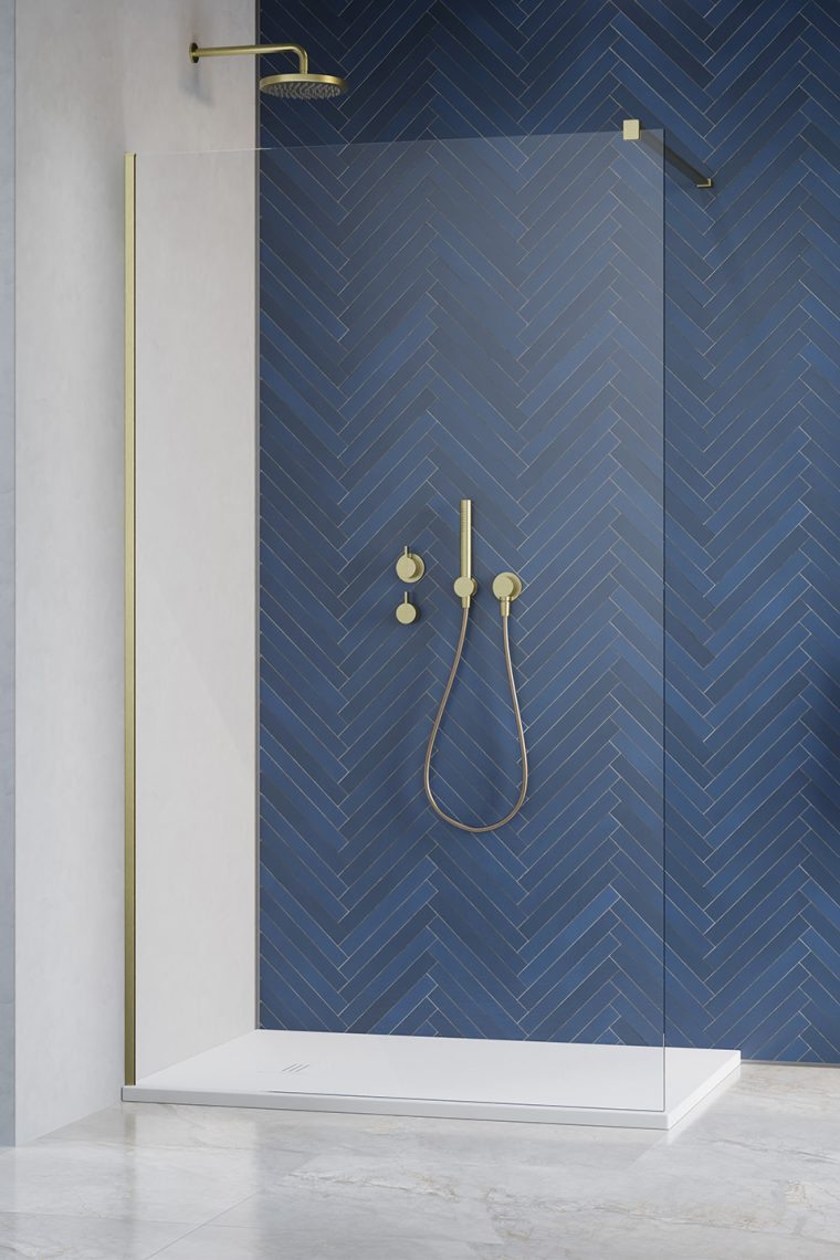 Radaway Modo New Brushed Gold II kabina typu Walk-In 50 cm L/P złoty szczotkowany przeźroczyste Easy Clean 389054-99-01