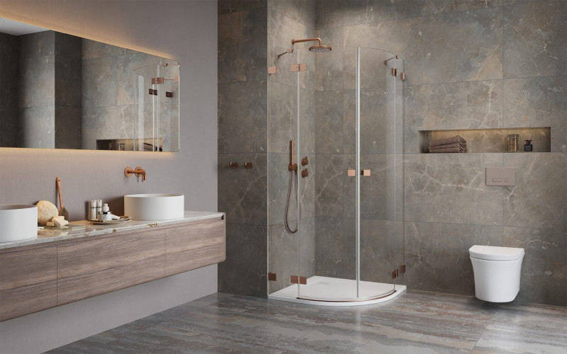 Radaway Essenza Pro Brushed Copper PDD kabina półokrągła 80x80 drzwi otwierane miedź szczotkowana Easy Clean 10095080-93-01L + 10095080-93-01R