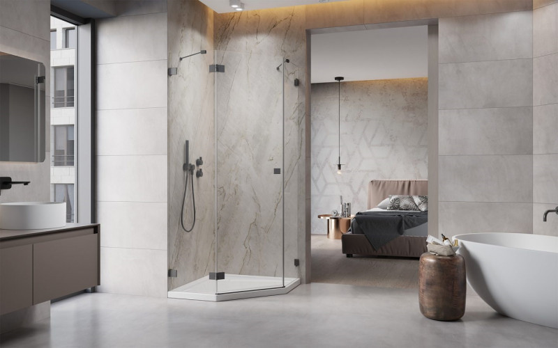 Radaway Essenza Pro Brushed GunMetal PTJ kabina pięciokątna 90x80 drzwi otwierane lewe gunmetal Easy Clean 10100000-92-01L + 10100600-01-01