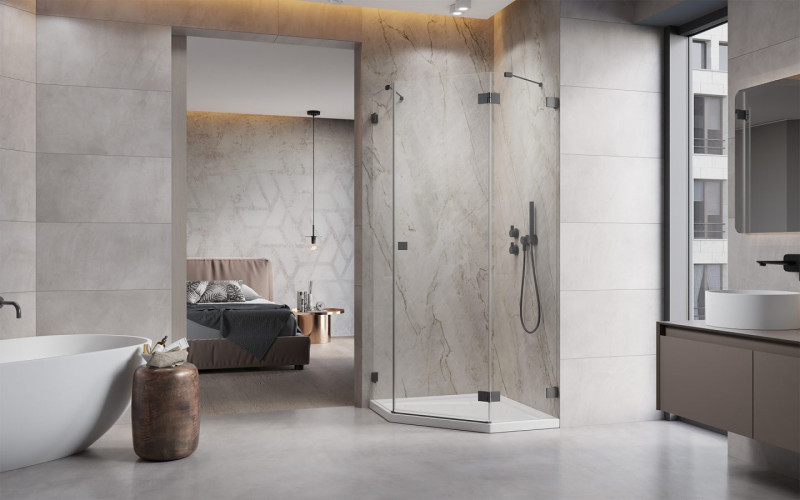 Radaway Essenza Pro Brushed GunMetal PTJ kabina pięciokątna 80x80 drzwi otwierane prawe gunmetal Easy Clean 10100000-92-01R + 10100100-01-01