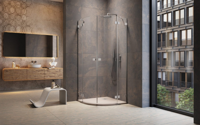 Radaway Essenza Pro Brushed Nickel PDD kabina półokrągła 80Lx90R drzwi otwierane nikiel szczotkowany Easy Clean 10095080-91-01L + 10095090-91-01R