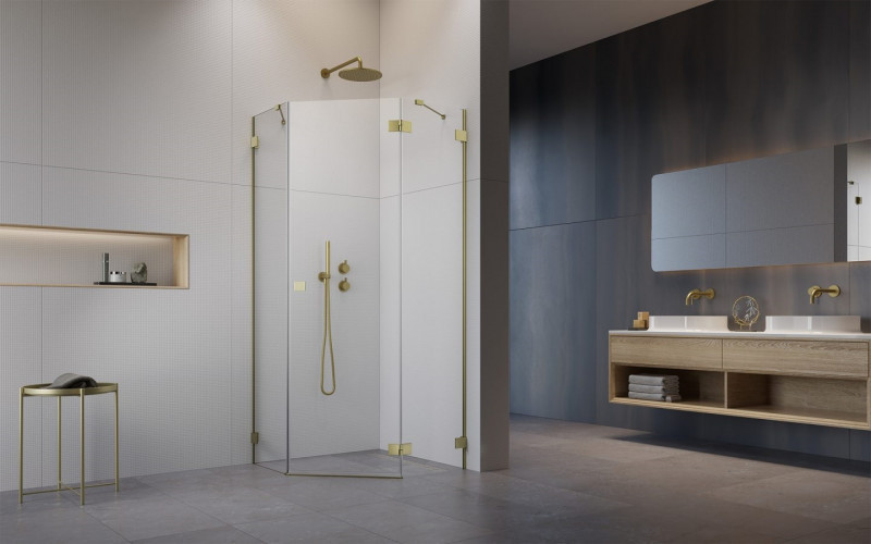Radaway Essenza Pro Brushed Gold PTJ kabina pięciokątna 100x80 drzwi otwierane prawe złoty szczotkowany Easy Clean 10100000-99-01R + 10100800-01-01