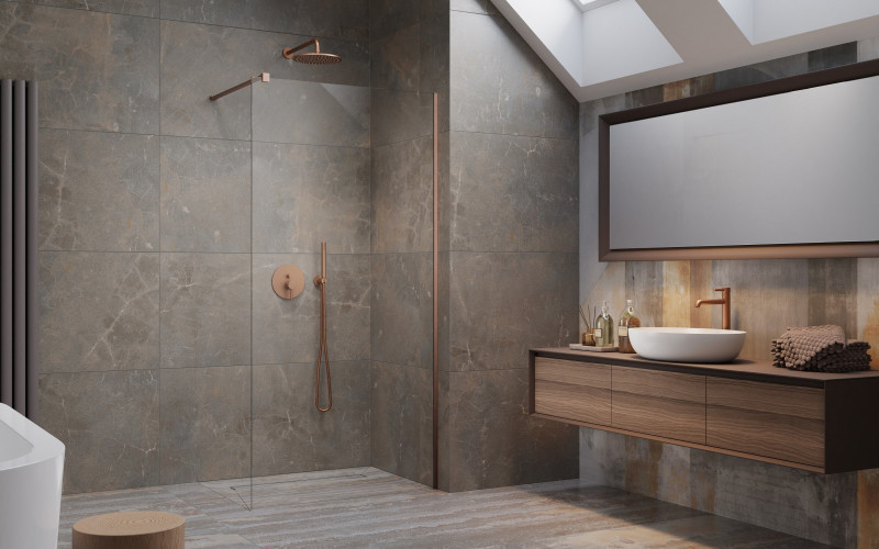 Radaway Modo New Brushed Copper II kabina typu Walk-In 150 cm L/P miedź szczotkowana przeźroczyste Easy Clean 389154-93-01