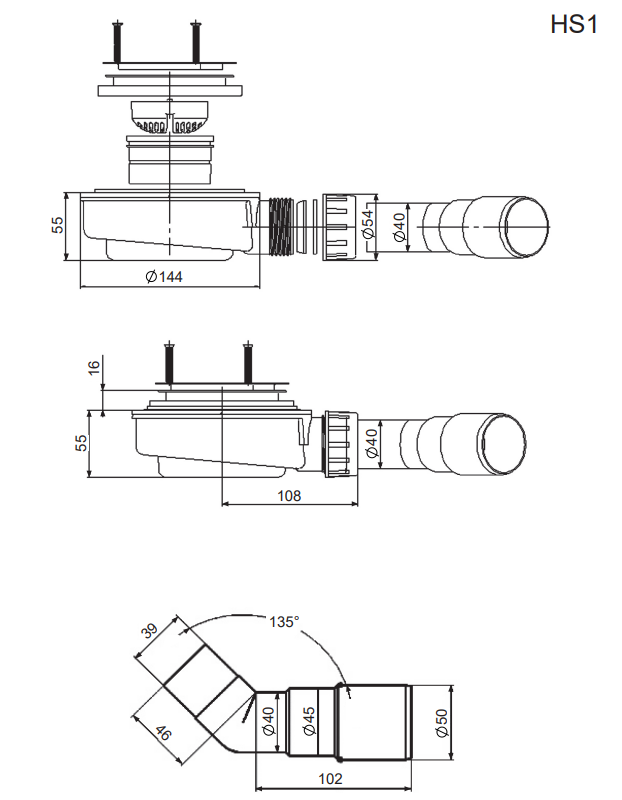 Radaway HS1 syfon brodzikowy czyszczony od góry 90 chrom niski 5,5cm