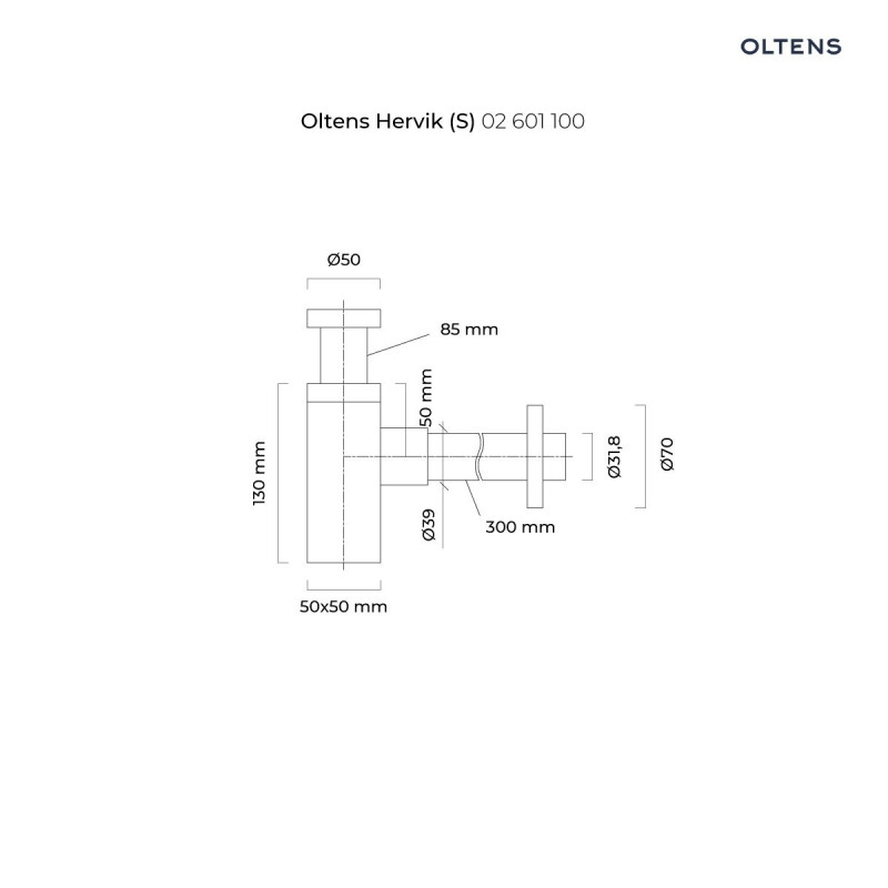 Oltens Hervik S syfon umywalkowy mosiężny kwadratowy chrom 02601100