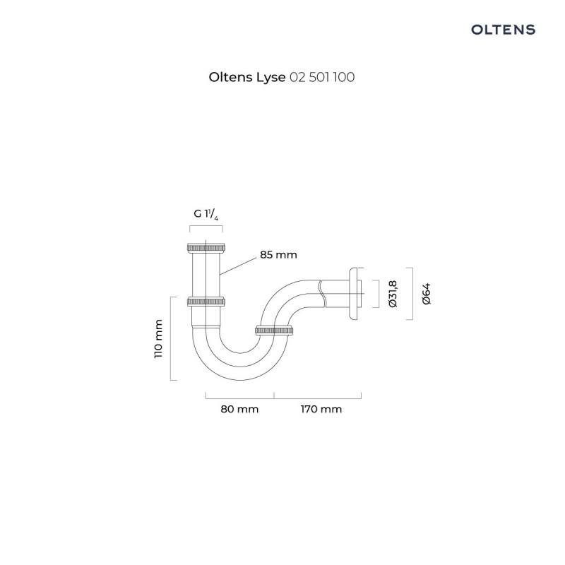 Oltens Lyse syfon umywalkowy rurowy chrom 02501100