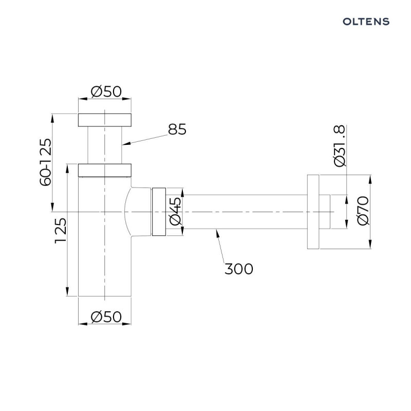 Oltens Hervik syfon umywalkowy mosiężny okrągły chrom połysk 02602100
