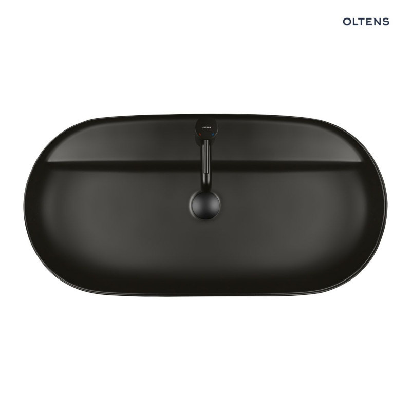 Oltens Hamnes Thin umywalka 80x40 cm stawiana na blat z otworem czarny matowy 41315300