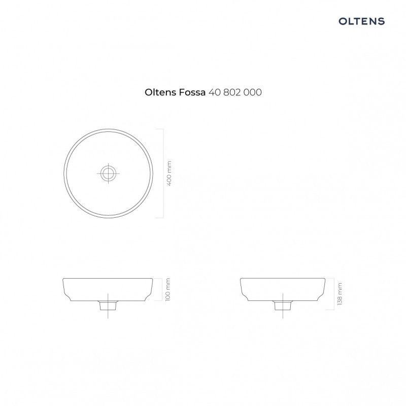 Oltens Fossa umywalka 40 cm nablatowa okrągła biała 40302000