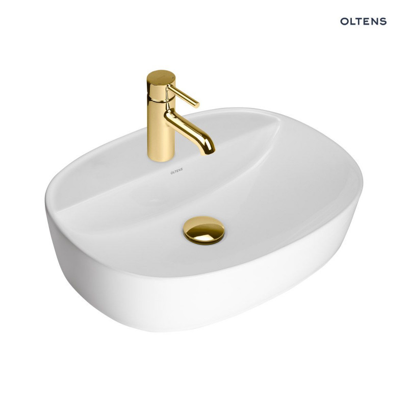 Oltens Hamnes Thin umywalka 51x39 cm stawiana na blat z otworem biała 41313000