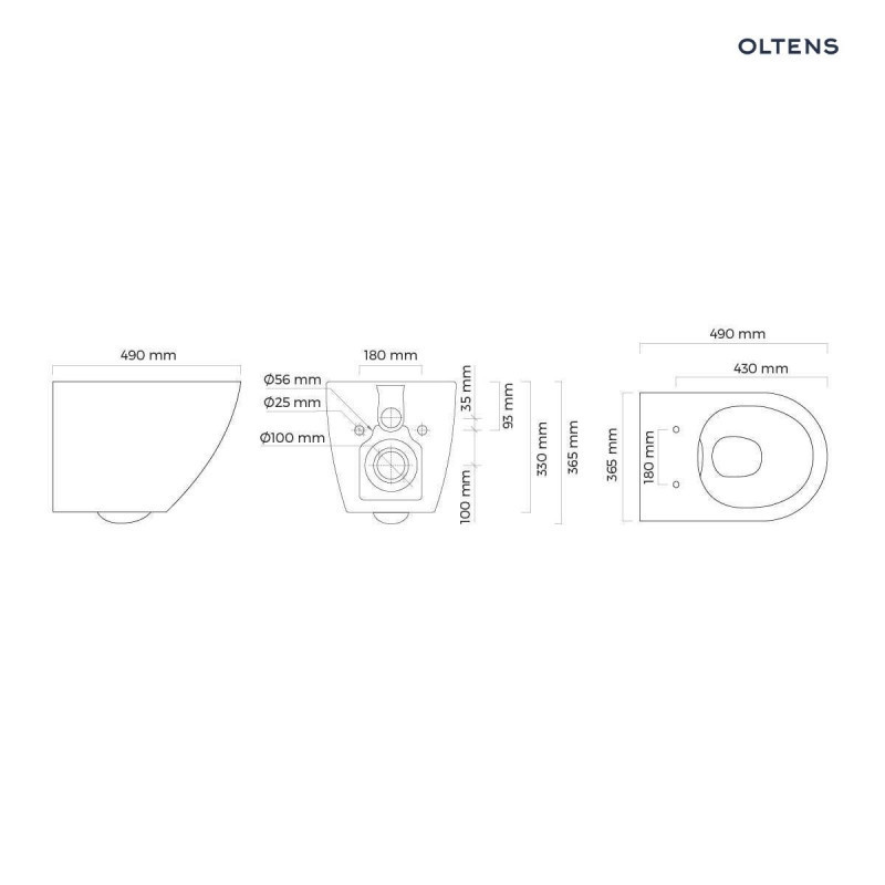 Oltens Hamnes Kort zestaw muszla WC wisząca 49 cm PureRim z deską wolnoopadającą z powłoką SmartClean biały 42520000