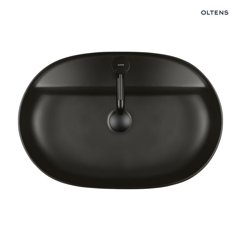 Oltens Hamnes Thin umywalka 62x42 cm stawiana na blat z otworem czarny mat 41314300