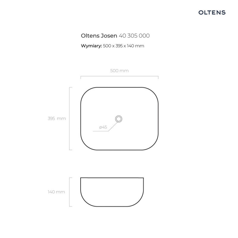 Oltens Josen umywalka 50x39,5 cm nablatowa z powłoką SmartClean biała 40805000