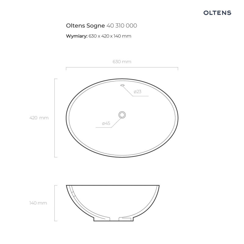 Oltens Sogne umywalka 63x42 cm nablatowa owalna z powłoką SmartClean biała 40810000