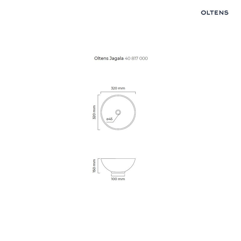 Oltens Jagala umywalka mała misa 32x32 cm nablatowa okrągła biała 40317000