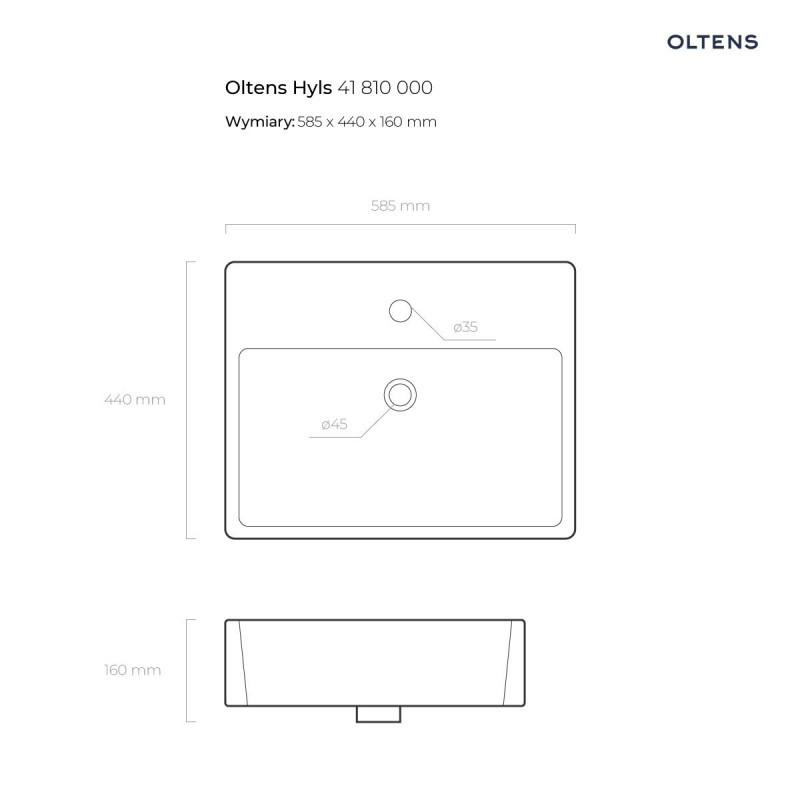 Oltens Hyls umywalka 58,5x44 cm nablatowa prostokątna biała 41310000