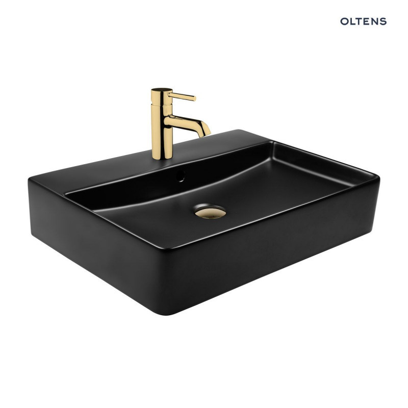 Oltens Duve umywalka 60x42 cm nablatowa prostokątna czarny mat 41300300