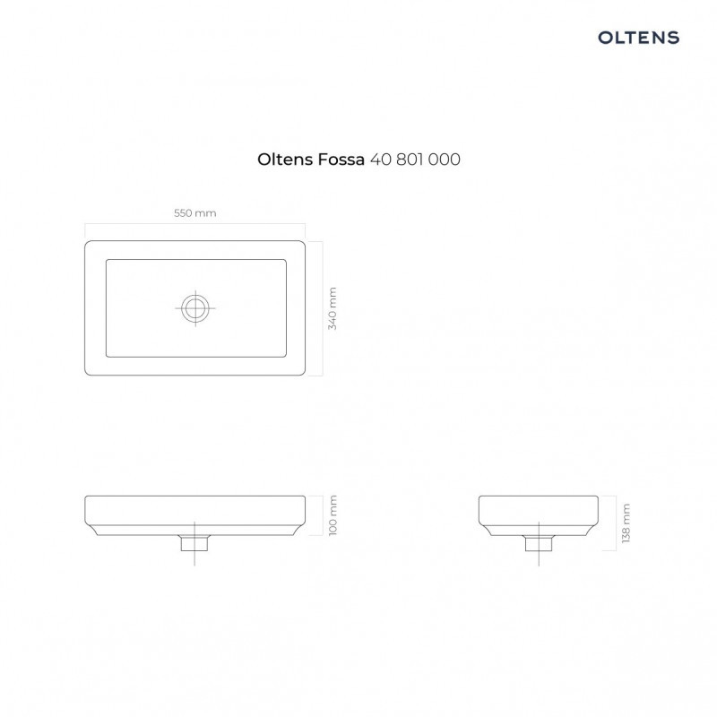 Oltens Fossa umywalka 55x34 cm nablatowa prostokątna biała 40301000