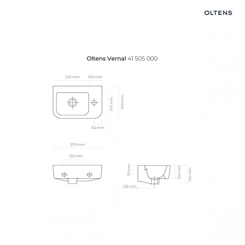 Oltens Vernal mała umywalka wisząca prawa 37x24,5 biały 41005000