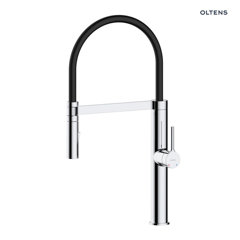 Oltens Borga bateria kuchenna stojąca z elastyczną wylewką chrom czarny 35207100