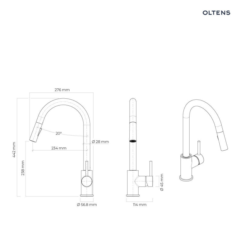 Oltens Litla bateria kuchenna stojąca z wyciąganą wylewką chrom 35204100