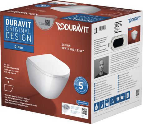 Duravit D-neo Compact Rimless muszla wisząca 48cm + deska wolnoopadjąca biały alpin 45880900A1