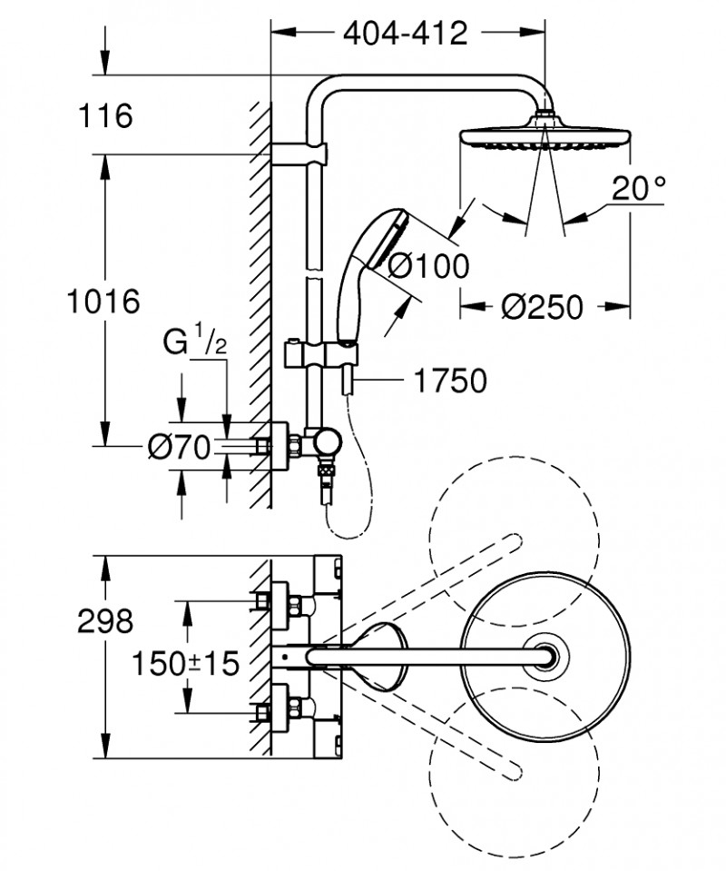 Grohe Vitalio Start 250 zestaw prysznicowy termostatyczny z deszczownicą czarny matowy 266772430