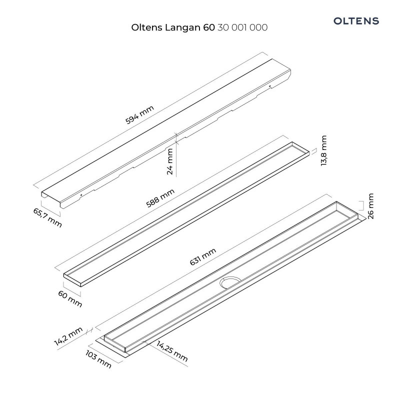Oltens Langan 60 uniwersalny 2w1 odpływ prysznicowy liniowy 60 cm z kołnierzem 30001000