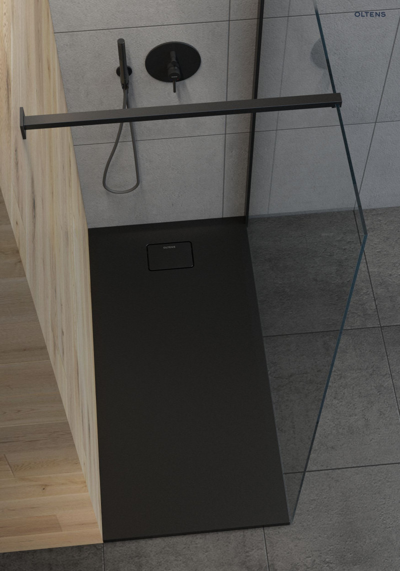 Oltens Bergytan brodzik prostokątny 100x80 cm konglomerat RockSurface czarny mat 15100300