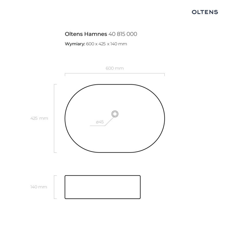 Oltens Hamnes umywalka 60x42 cm nablatowa owalna biała 40315000